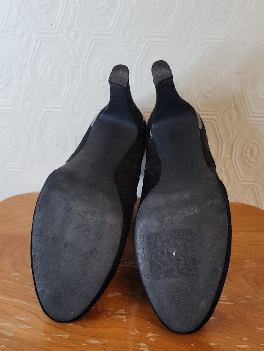 Tahari Black Suede Ankle Bootie‎ - US 8 — Silver Cutout Heel - Sleek Dress Boot - Picture 6 of 11